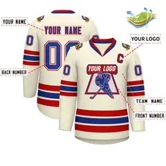 Khaki Royal White-Red Classic Hockey Jersey 2