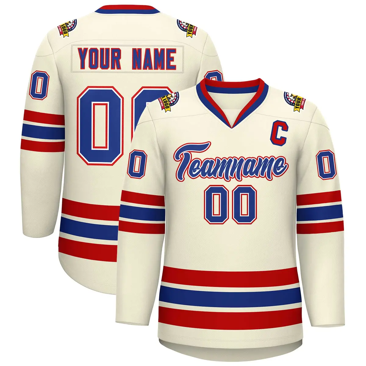 Khaki Royal White-Red Classic Hockey Jersey