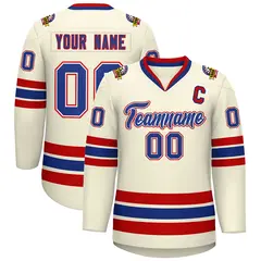 Khaki Royal White-Red Classic Hockey Jersey 1