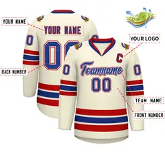Khaki Royal White-Red Classic Hockey Jersey 2
