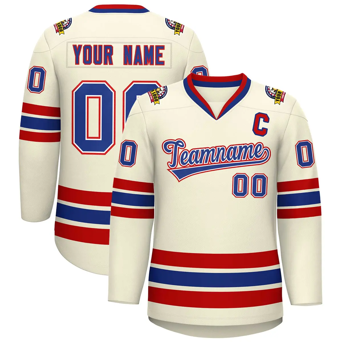 Khaki Royal White-Red Classic Hockey Jersey