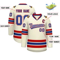 Khaki Royal White-Red Classic Hockey Jersey 2