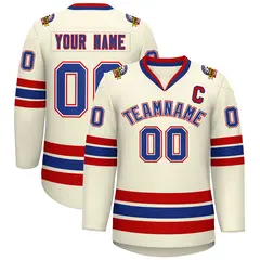 Khaki Royal White-Red Classic Hockey Jersey 1