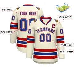 Khaki Royal White-Red Classic Hockey Jersey 2