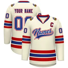 Khaki Royal White-Red Classic Hockey Jersey 1