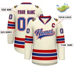 Khaki Royal White-Red Classic Hockey Jersey 2