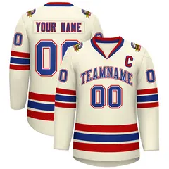 Khaki Royal White-Red Classic Hockey Jersey 1