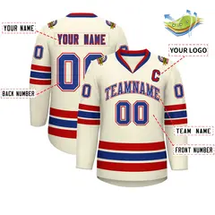 Khaki Royal White-Red Classic Hockey Jersey 2