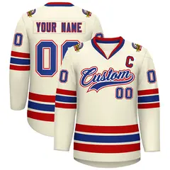 Khaki Royal White-Red Classic Hockey Jersey 1