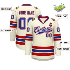 Khaki Royal White-Red Classic Hockey Jersey 2