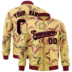Khaki Star Pattern Varsity Letterman Bomber Jacket 1