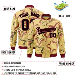 Khaki Star Pattern Varsity Letterman Bomber Jacket 2
