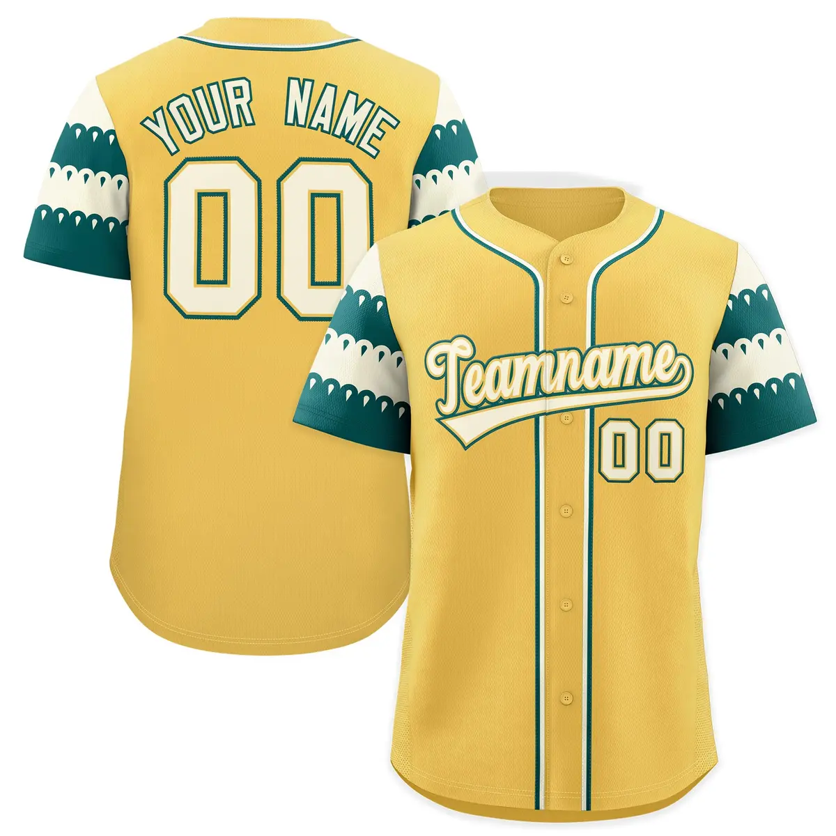 Khaki Teal Cream Sleeve Flag Lace Baseball Jersey