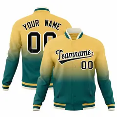 Khaki Teal Gradient Full-Snap Fashion Letterman Jacket