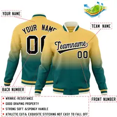 Khaki Teal Gradient Full-Snap Fashion Letterman Jacket 2