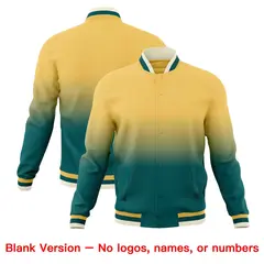 Khaki Teal Gradient Full-Snap Fashion Letterman Jacket 7