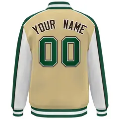 Khaki White-Green Color Block Varsity Bomber Baseball Jacket 4