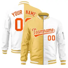 Khaki White Split Varsity Full-Zip Letterman Bomber Jacket