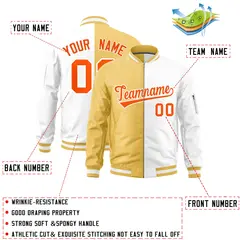 Khaki White Split Varsity Full-Zip Letterman Bomber Jacket 2