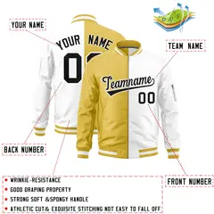 Khaki White Split Varsity Full-Zip Letterman Bomber Jacket 2