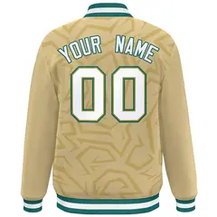 Khaki White-Teal Stripe Graffiti Pattern Varsity Full-Snap Jacket 4