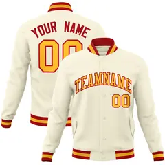 Khaki Yellow-Red Varsity Full-Snap Letterman Jacket