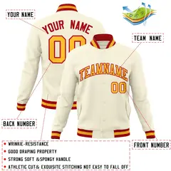 Khaki Yellow-Red Varsity Full-Snap Letterman Jacket 4
