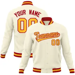 Khaki Yellow-Red Varsity Full-Snap Letterman Jacket
