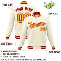 Khaki Yellow-Red Varsity Full-Snap Letterman Jacket 4