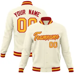 Khaki Yellow-Red Varsity Full-Snap Letterman Jacket