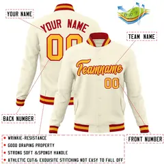 Khaki Yellow-Red Varsity Full-Snap Letterman Jacket 4