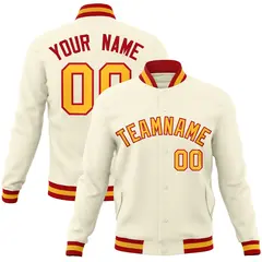 Khaki Yellow-Red Varsity Full-Snap Letterman Jacket