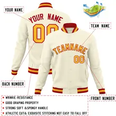 Khaki Yellow-Red Varsity Full-Snap Letterman Jacket 4