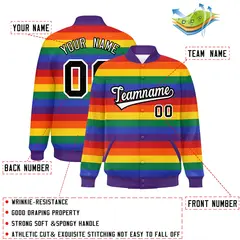 LGBT Rainbow Pride Full-Snap Color Block Letterman Baseball Jacket 2