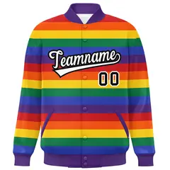LGBT Rainbow Pride Full-Snap Color Block Letterman Baseball Jacket 3