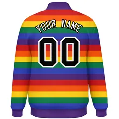 LGBT Rainbow Pride Full-Snap Color Block Letterman Baseball Jacket 4
