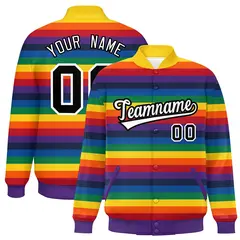 LGBT Rainbow Pride Full-Snap Color Block Letterman Baseball Jacket