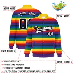 LGBT Rainbow Pride Full-Snap Color Block Letterman Baseball Jacket 2