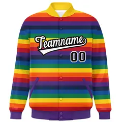 LGBT Rainbow Pride Full-Snap Color Block Letterman Baseball Jacket 3