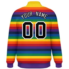 LGBT Rainbow Pride Full-Snap Color Block Letterman Baseball Jacket 4