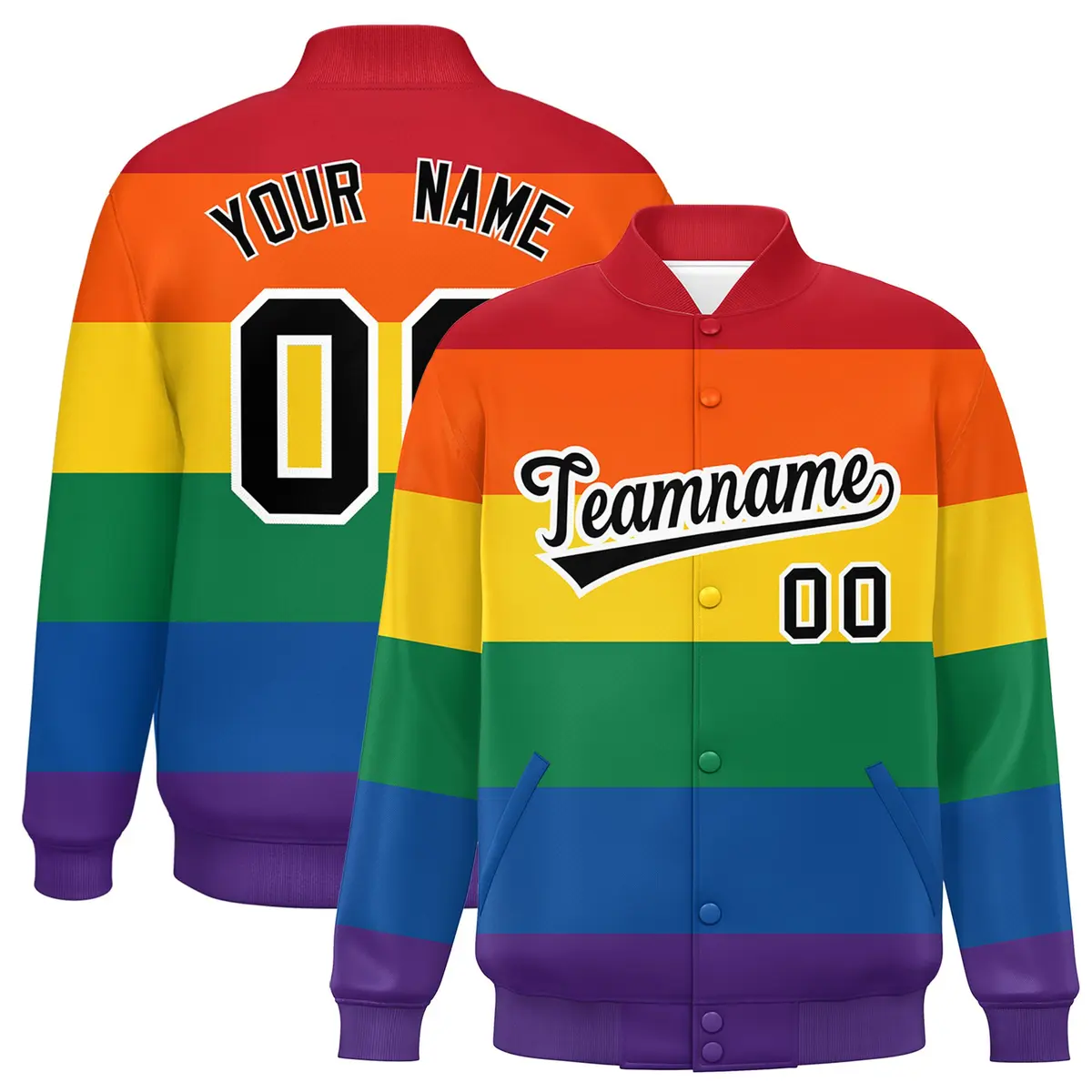 LGBT Rainbow Pride Full-Snap Color Block Letterman Baseball Jacket
