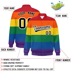 LGBT Rainbow Pride Full-Snap Color Block Letterman Baseball Jacket 2