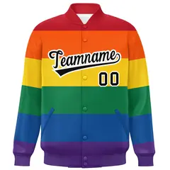 LGBT Rainbow Pride Full-Snap Color Block Letterman Baseball Jacket 3