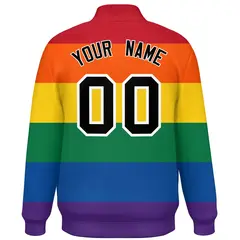 LGBT Rainbow Pride Full-Snap Color Block Letterman Baseball Jacket 4