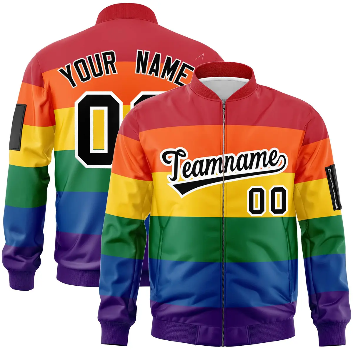 LGBT Rainbow Pride Month Full-Snap Color Block Letterman Bomber Jacket