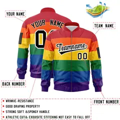LGBT Rainbow Pride Month Full-Snap Color Block Letterman Bomber Jacket 2