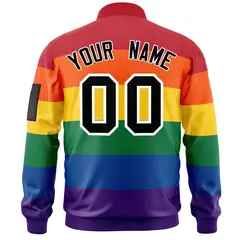 LGBT Rainbow Pride Month Full-Snap Color Block Letterman Bomber Jacket 4