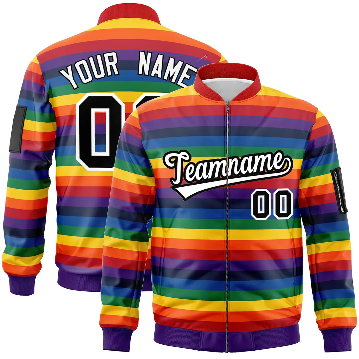 LGBT Rainbow Pride Month Full-Snap Color Block Letterman Bomber Jacket