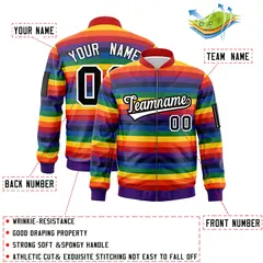 LGBT Rainbow Pride Month Full-Snap Color Block Letterman Bomber Jacket 2