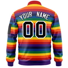 LGBT Rainbow Pride Month Full-Snap Color Block Letterman Bomber Jacket 4